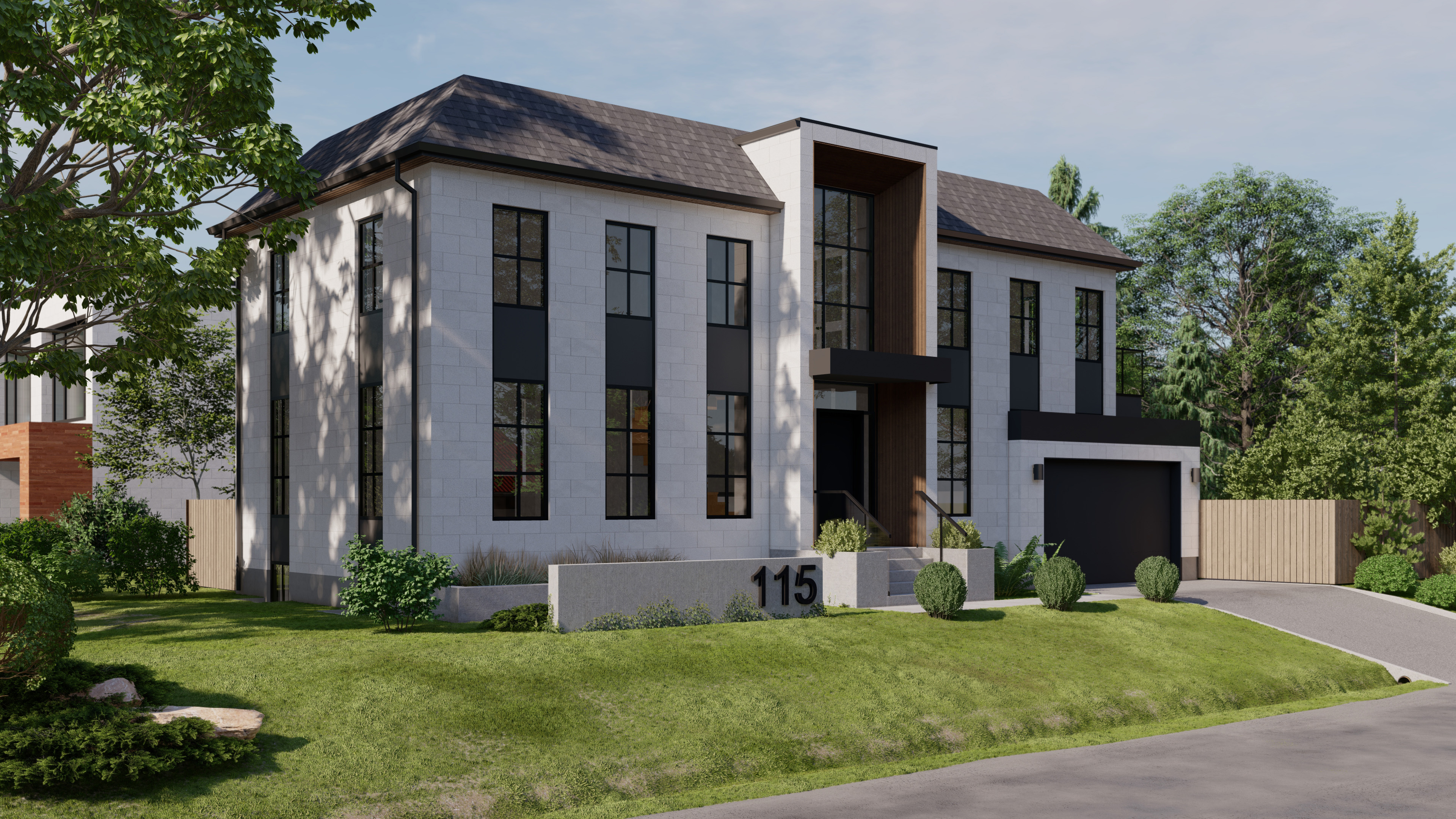 front view of a custom house designed in Revit by AM Design Build