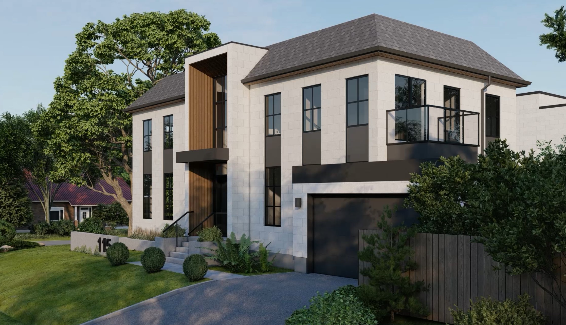 front view of a custom house designed in Revit by AM Design Build