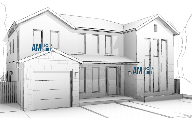 front view of a custom house designed in Revit by AM Design Build